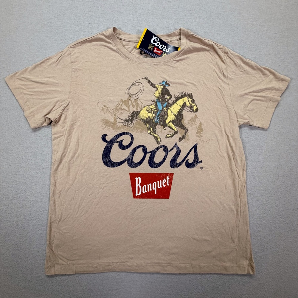 Coors Mens T-Shirt NWT Regular Tan Cowboy Banquet Graphic Tee Medium